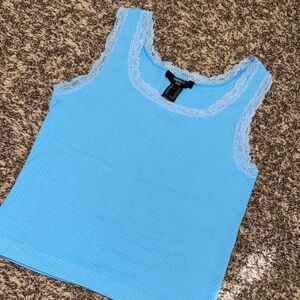 Forever 21 Kids Girls' Light Blue Lace-Trim Tank Top